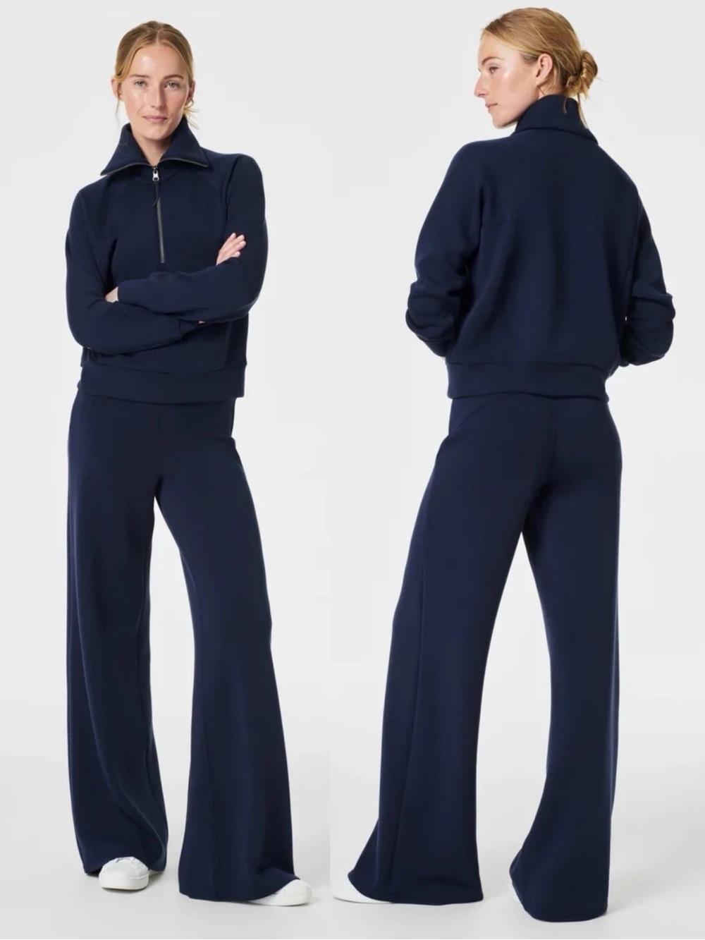 NWT SPANX Air Essentials Half Zip and Wide Leg Pant Timeless Navy Set